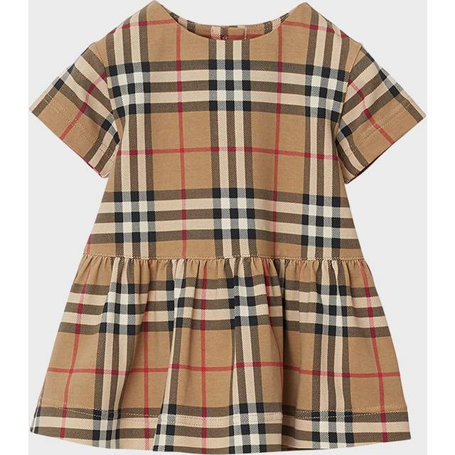 Burberry Archive Beige Ip Chk Lena Checked Flared-hem Stretch-cotton Dress 1-18 Months 1 Month