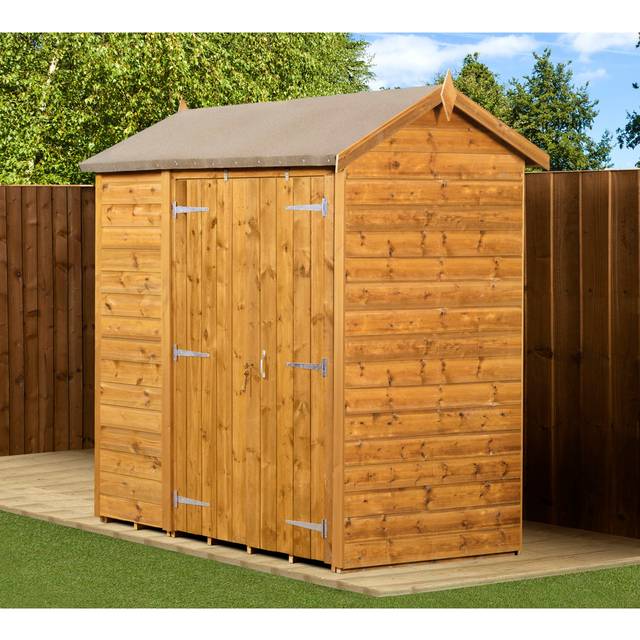 Modular Apex Garden Shed 4X6 No Windows Double Door - Brown (127cm W X 180.34cm D X 220.98cm H)