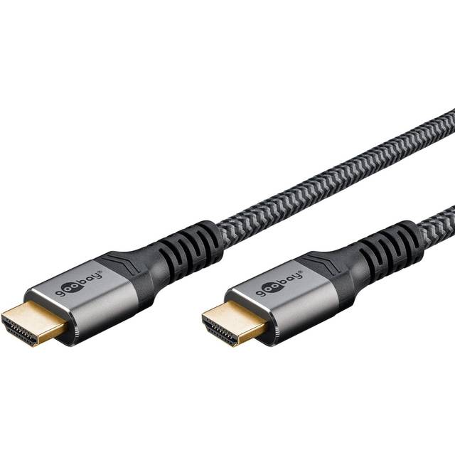 goobay 65263 HDMI 2.1 Ultra High Speed kabel/UHD-upplösningar upp till 8K @ 60 och 4K @ 120 Hz/HDMI-förlängare för PS5, Xbox, Apple TV 4k / guldpluggar förhindrar korrosion/grå/5 m