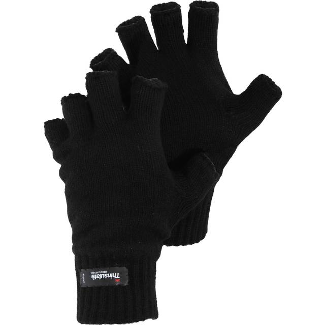 Mens Knitted Winter Heatguard Fingerless Gloves (L/XL) - Black