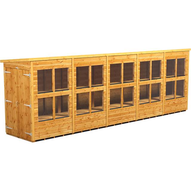 20X4 Power Pent Potting Shed With Double Doors, Brown