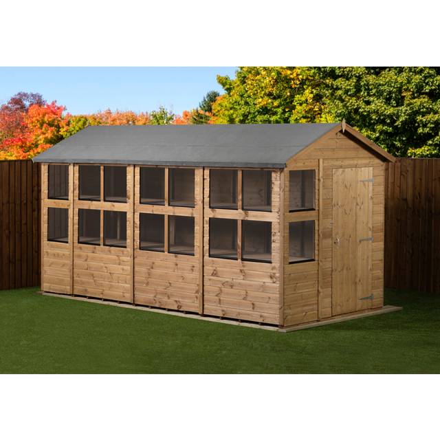 Empire Sheds Empire Apex Potting Shed 6x12ft Double Door Wooden Garden Shed Double Door Windows, Brown