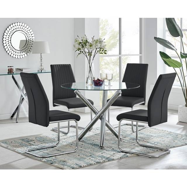 Selina Dining Table With Four Lorenzo Chairs Set - Black