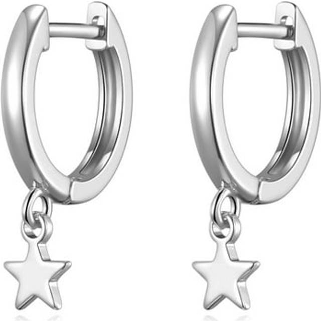 Silver Plated Star Charm Hoop Earrings