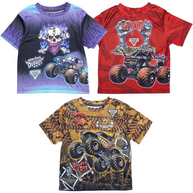 Monster Jam Zombie Son-uva Digger Mutt Toddler Boys 3 Pack graphic T-Shirts BluegreyBrown 3T