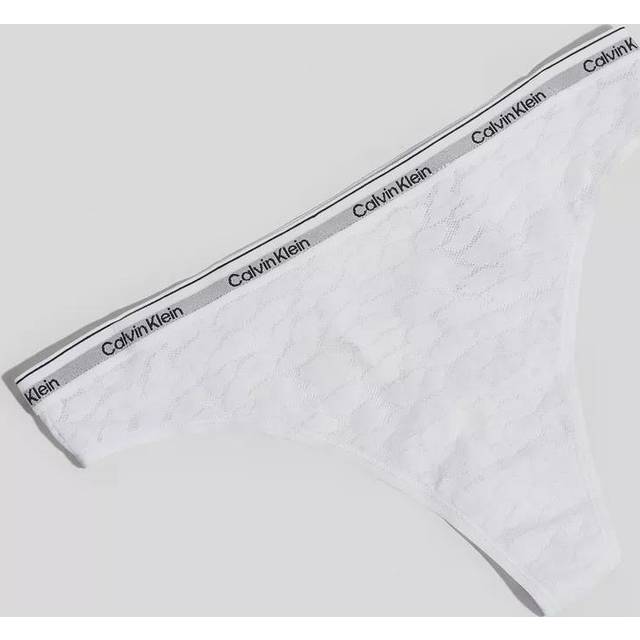 Calvin Klein High Lace Leg Thong Brief - M, WHITE
