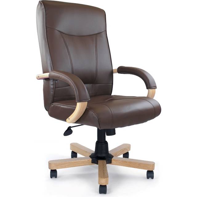Troon High Back Executive Chair With Oak Effect Arms & Base - Brown