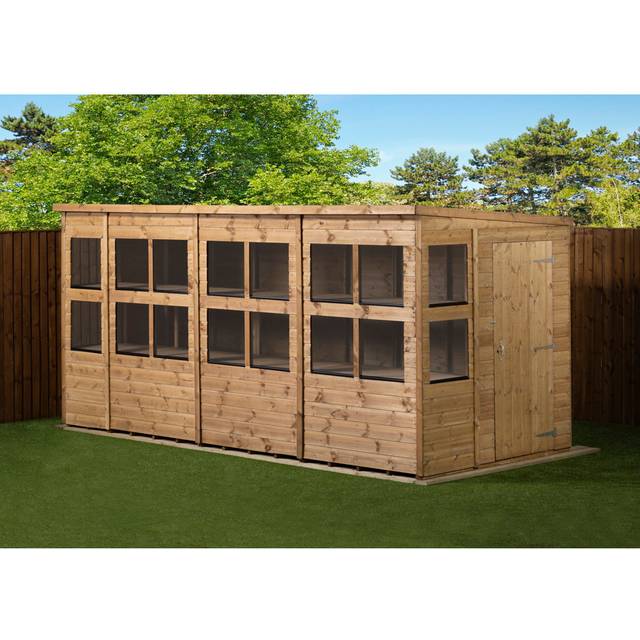 14 ft. W x 6 ft. D Solid wood Tongue & Groove Pent Garden Shed - Brown (424cm W X 182cm D X 206cm H)