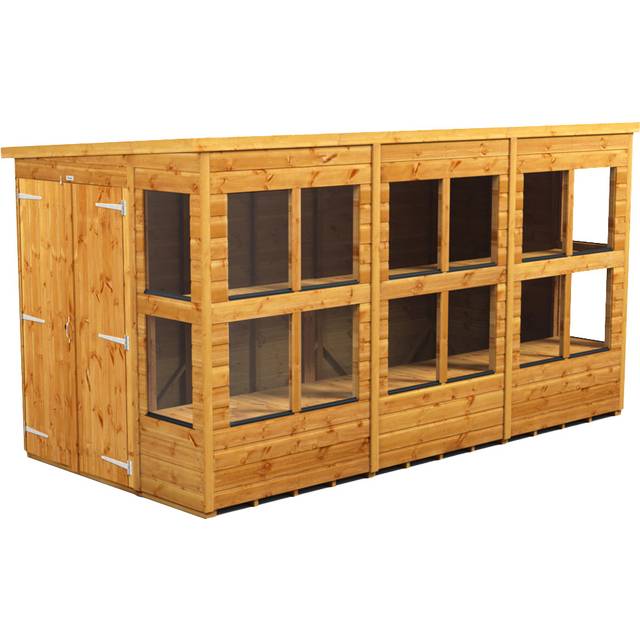 Power Pent 12' x 6' Double Door Potting Shed, Brown