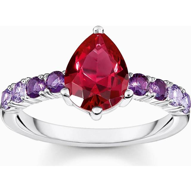 Thomas Sabo Silver solitaire ring with red and violet stones in various sizes multicoloured TR2442-477-7-54 - red/silver-coloured/violet