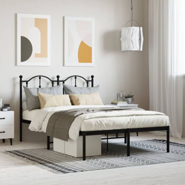 vidaXL Metal Bed Frame without Mattress with Headboard Black 120x200cm