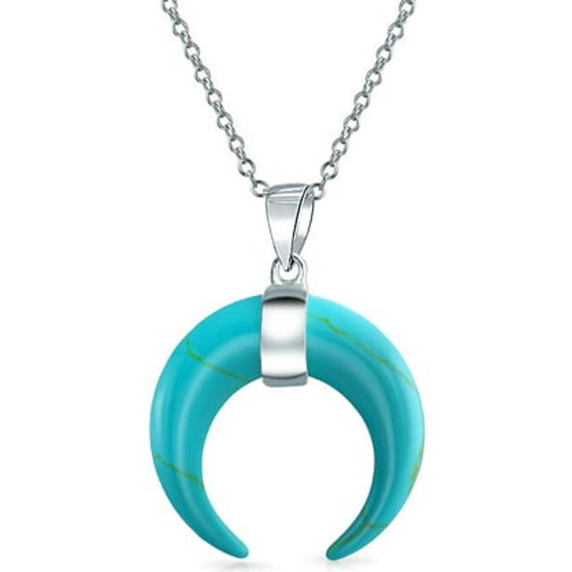 Bling Jewelry Boho Tribal Fashion Black White Turquoise Horn Italian Crescent Moon Pendant Necklace for Women Teen 925 Sterling Silver