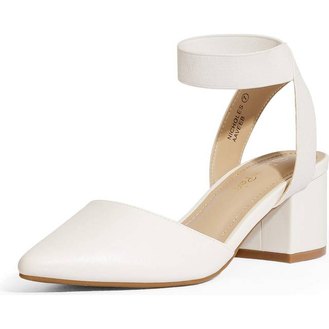 DREAM PAIRS Womens Low Block Chunky Heel Ankle Strap Dress Pumps Shoes  White/Pu-n - 6 NICHOLES
