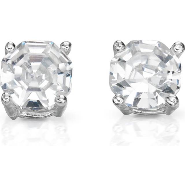 John Greed Signature Silver Asscher Cut CZ Stud Earrings For Women - silver