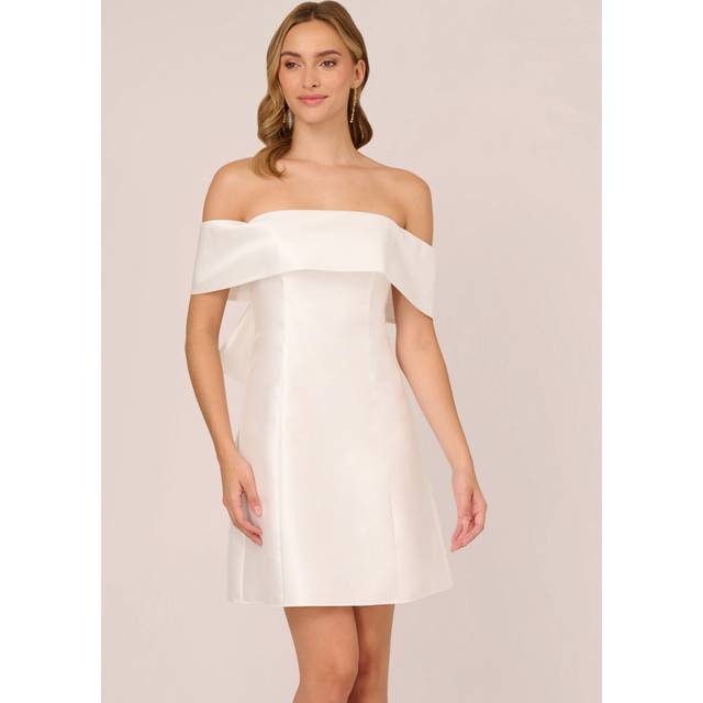 Off The Shoulder Mikado Dress With Bow Back In Ivory - 4