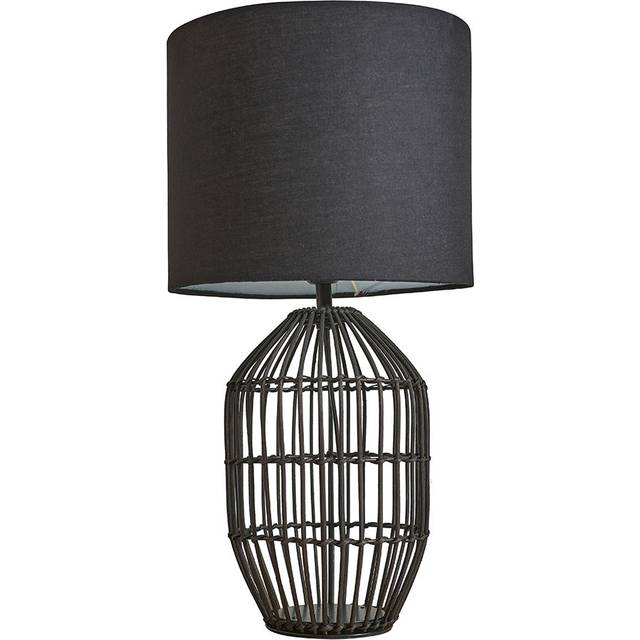 Minisun - Matt Black Rattan Table Lamp With Fabric Lampshade - Black - Including led Bulb