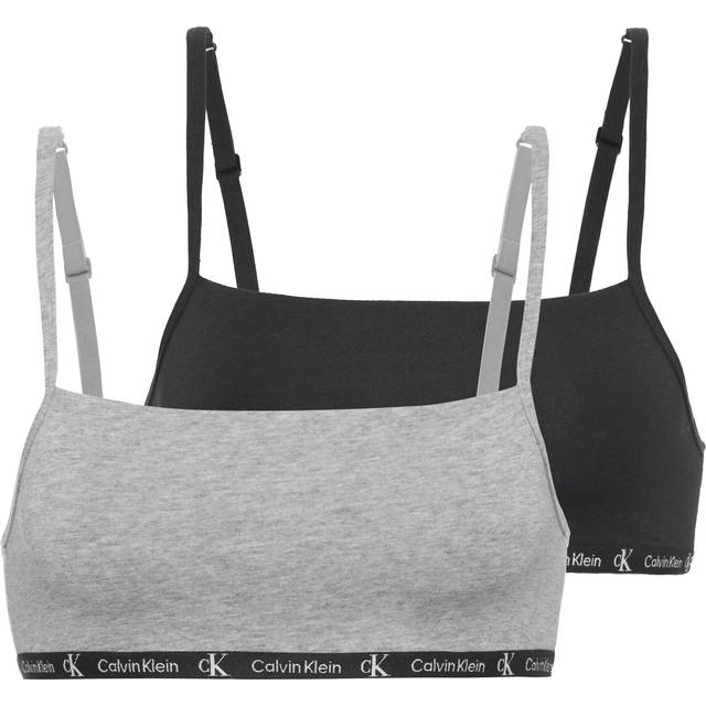 Calvin Klein Women's 2-Pack CK 1996 Unlined String Bralettes, Black/Grey - Size: 14