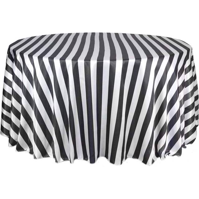 YOUR CHAIR COVERS - 132 inch Round Satin Tablecloth Black/White Striped  Round Table Linens for 6 ft Banquet Tables
