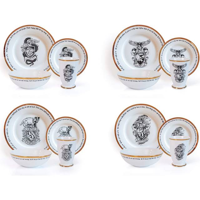 Harry Potter Hogwarts House Logos 16-Piece Ceramic Dinnerware Set