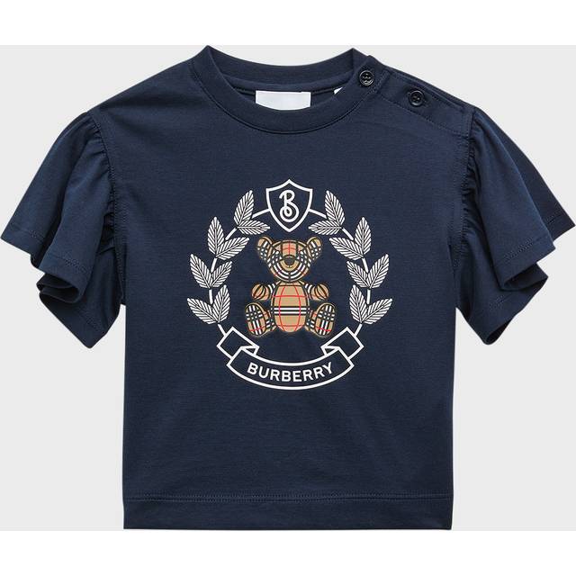 Burberry Baby Girls Blue Cotton Crest T-Shirt - 12 month