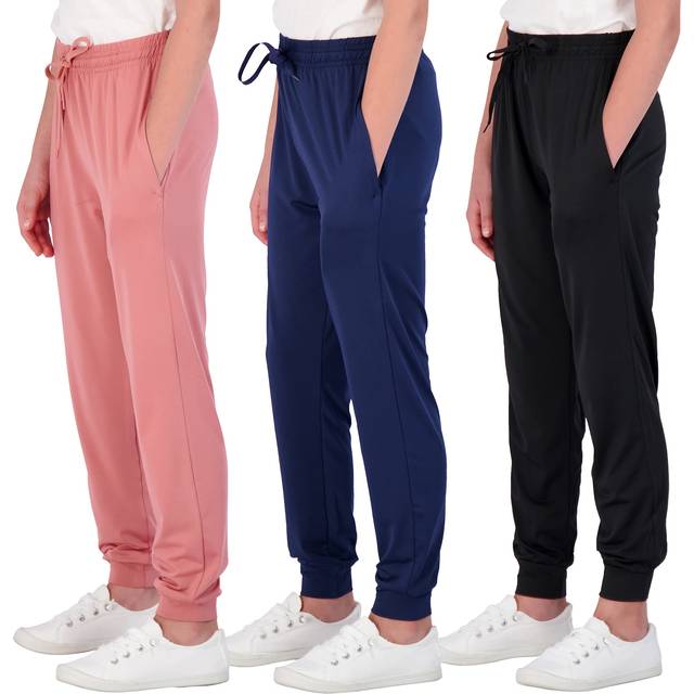 Real Essentials 3 Pack: Girls Dry Fit Soft Sweatpants GJoggers Teen PJ Pants Athletic Warmup Basic Casual Sweatpants Sports Kids Clothing Youth Childr