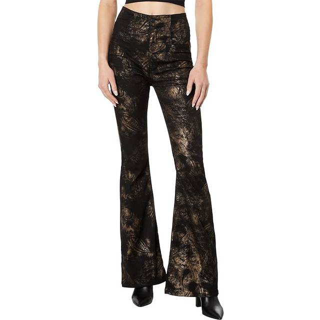 Free People Jayde Metallic Printed Black Tie Flare Jean