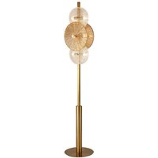 Searchlight - Wagon Wheel 6 Light Floor Lamp, Bronze Amber Glass
