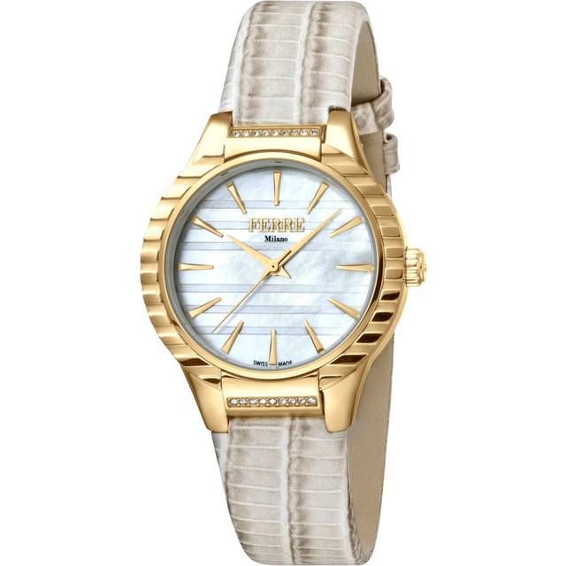 Ferre Milano Womens Ladies White Mother of Pearl Dial Ivory Leather Strap Watch - One Size