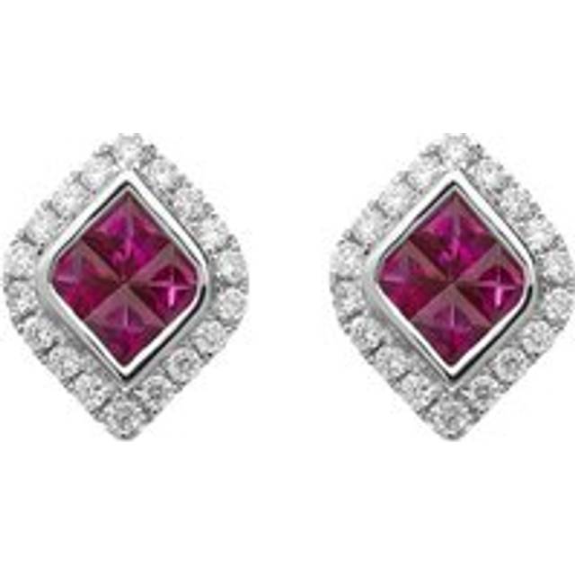 18ct White Gold Ruby Diamond Marquise Cluster Stud Earrings