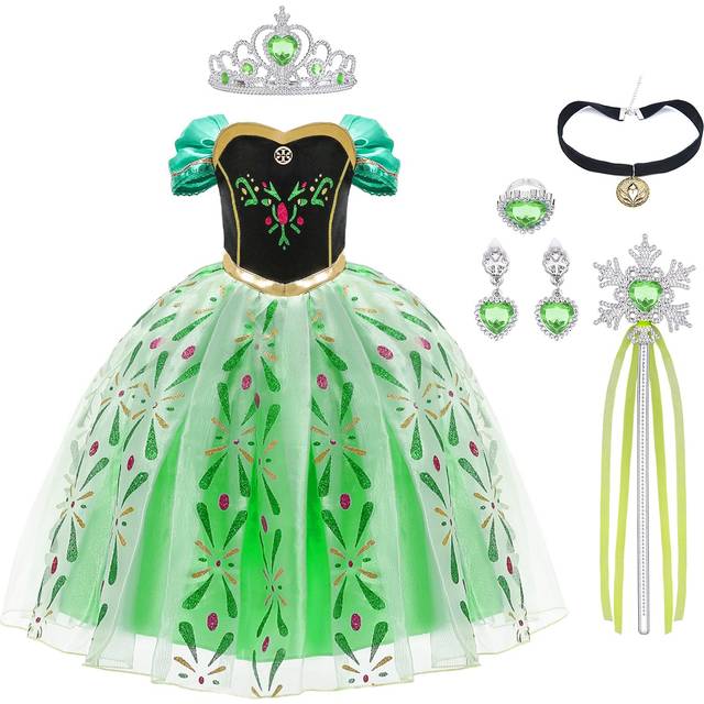 URAQT Elsa Costume, Elsa Anna Dress with Wand and Crown, Girls Princess Costume Dress Up, Fancy Dress for Girls Birthday Party Halloween Christmas