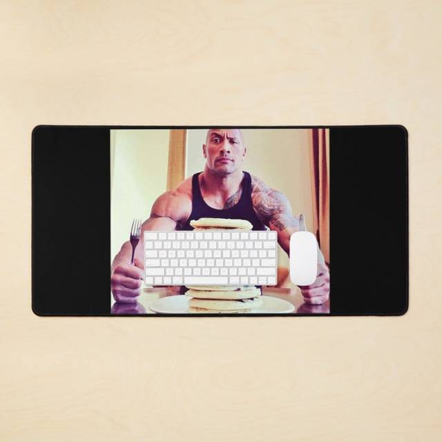 Desk Mat Dwayne The Rock Johnson Eating Blueberry Pancakes Large Gaming Mouse Pad 35x16 inch