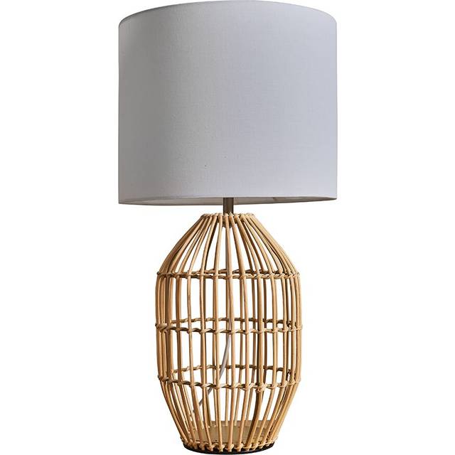 Minisun - Natural Rattan Table Lamp With Fabric Lampshade - White - Including led Bulb