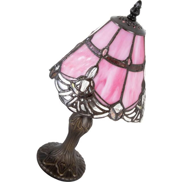 Quirky and Petite Pink Stained Glass Tiffany Lamp with Clear Strip and Beads, Pink