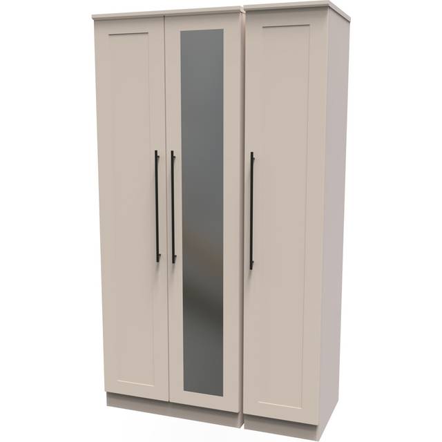 Victoria Ready Assembled Triple Mirrored Wardrobe - Cream Ash with Riviera Oak Top - Yellow