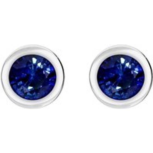 18ct White Gold Sapphire Bezel Set Solitaire Stud Earrings