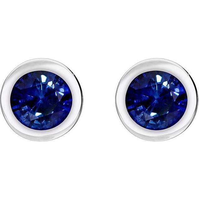 18ct White Gold Sapphire Bezel Set Solitaire Stud Earrings