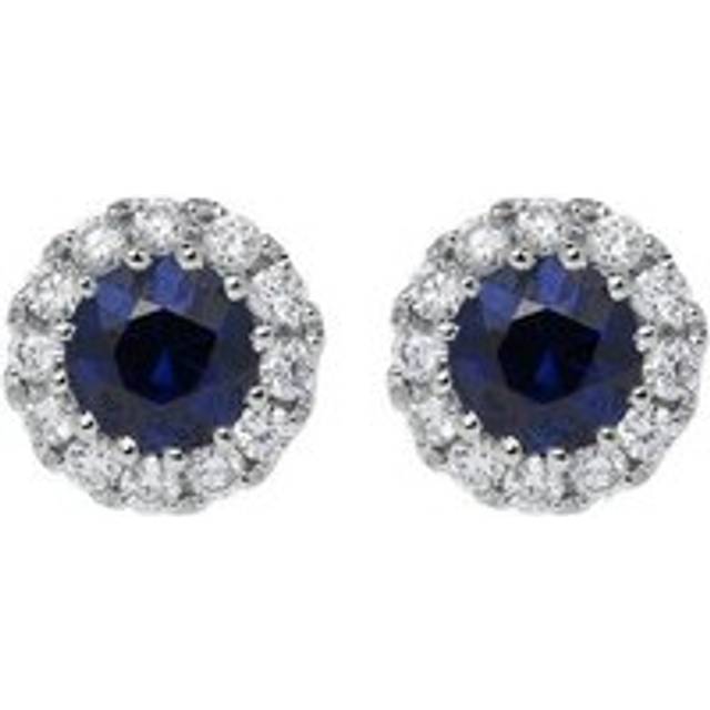 18ct White Gold 0.23ct Sapphire Diamond Halo Earrings - Option1 Value White Gold