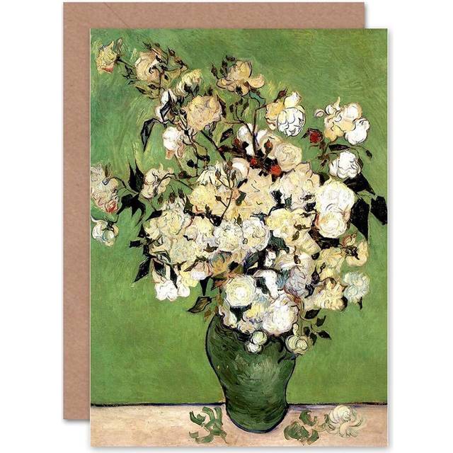 Vincent van gogh a vase of roses 1890 old master blank greeting card