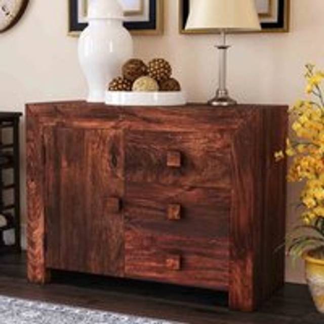 IH Design Dakota Mango Wood Sideboard 3 Drawers 1 Door, Brown