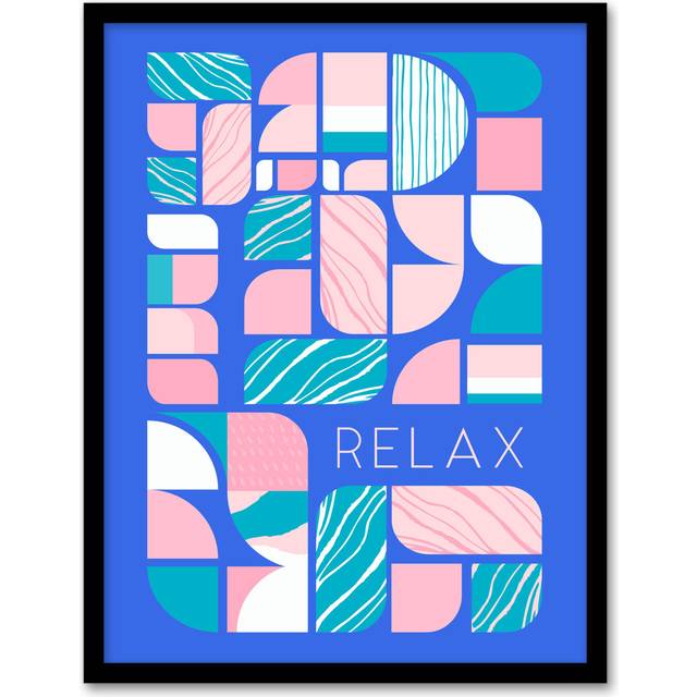 Wall Art Print Chill Pattern Relax Quote Affirmation Calm Blue Spa Art Framed - W12 inch x H16 inch