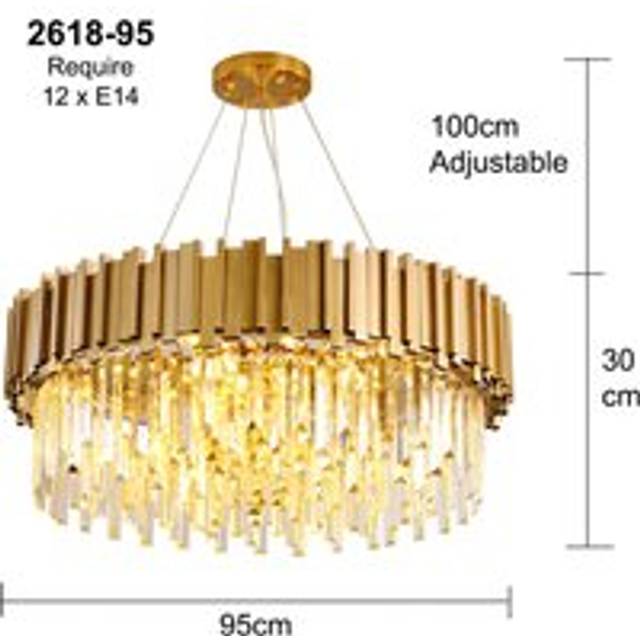 Mckay 12-Light Crystal Chandelier - Gold (30cm H X 95cm W X 95cm D)