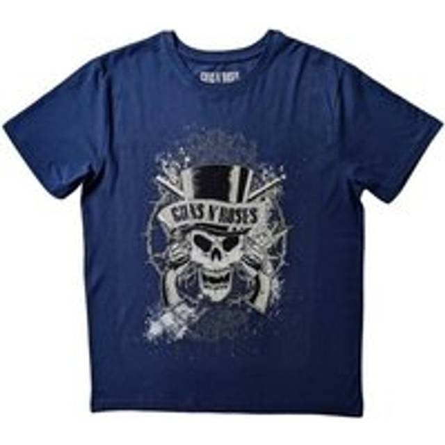 Guns N Roses Men Faded Skull T-Shirt in Blue | Size: large - L