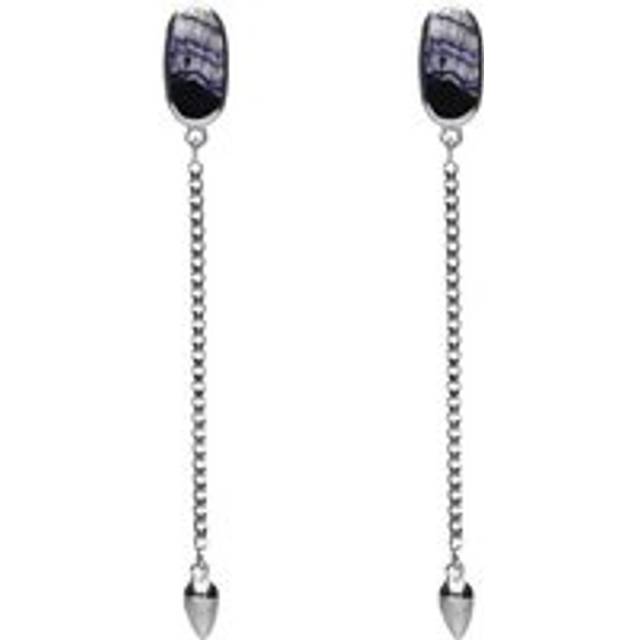 Sterling Silver Blue John Lineaire Long Drop Stud Earrings
