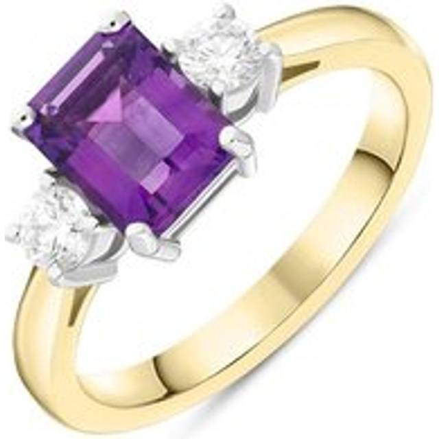 18ct Yellow Gold 1.39ct Amethyst 0.29ct Diamond Emerald Cut Ring - Yellow Gold