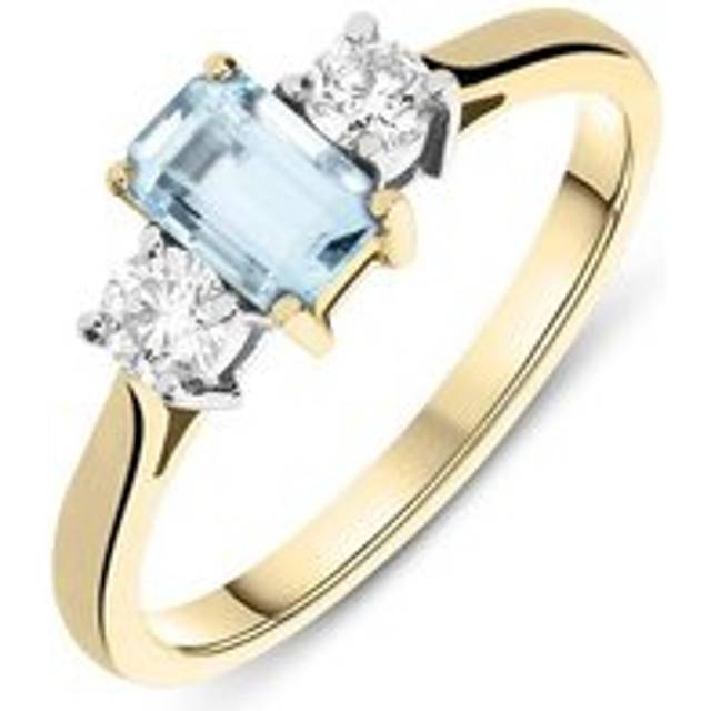 18ct Yellow Gold Aquamarine and Diamond Emerald Cut Ring - Option1 Value Yellow Gold