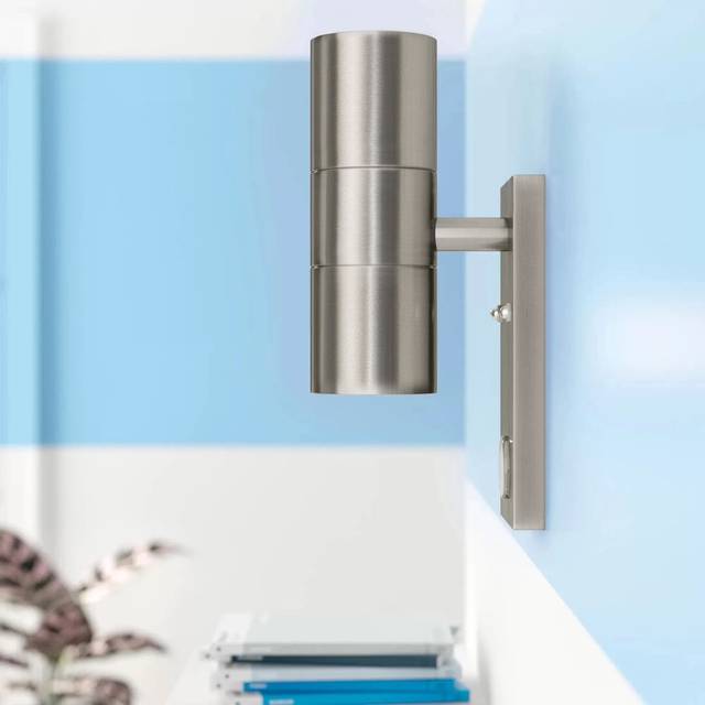 Minisun - Stainless Steel Up / Down Outdoor IP44 Rated Security Wall Light With pir Motion Sensor - Cool White led Bulbs
