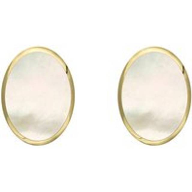 9ct Yellow Gold White Mother of Pearl 7 x 5mm Classic Small Oval Stud Earrings