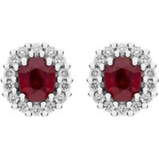 18ct White Gold Ruby Diamond Oval Cluster Earrings