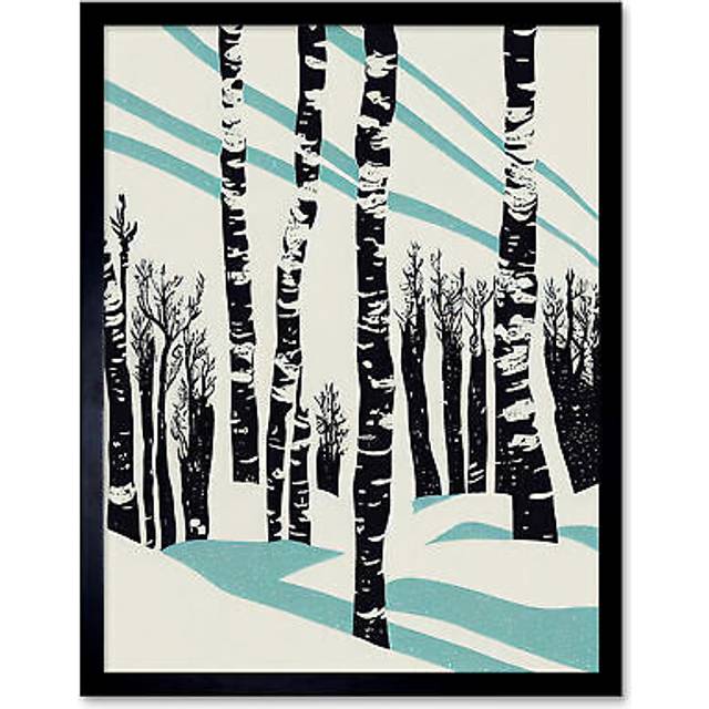 Birch Tree Forest in Winter Stencil Design - Picture Frame Art Prints (25.9cm H X 20.6cm W)