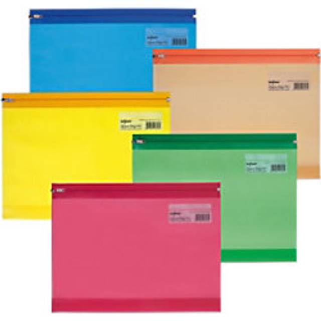 Snopake A4 Plus 370 x 260 mm High Capacity Zippa Bag - Transparent/Assorted (Pack of 5)